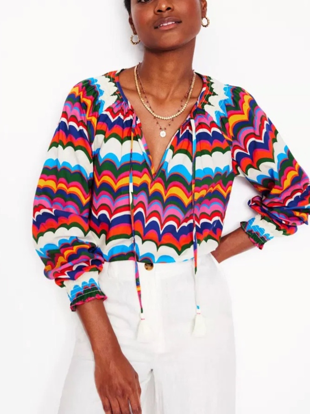 Boden Wavy Striped Smocked Blouse with tassels NWT Size 4